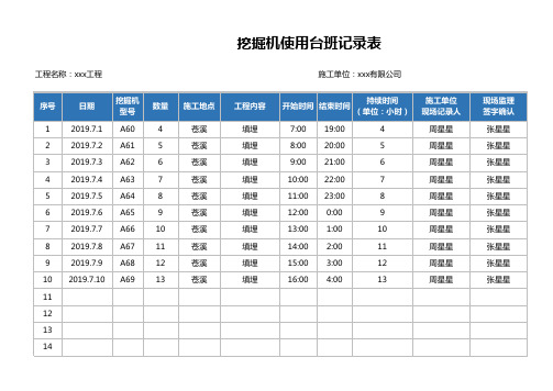 挖机台班记录表