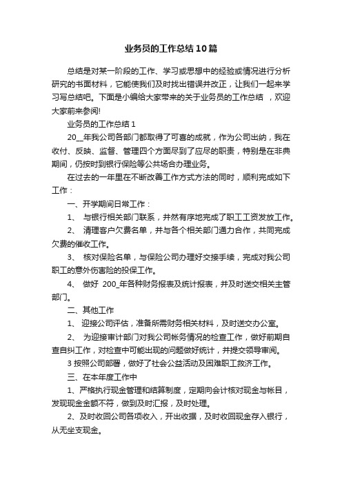 业务员的工作总结10篇