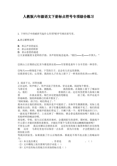 人教版六年级语文下册标点符号专项综合练习