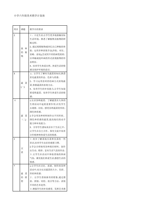 小学六年级美术教育教学计划表