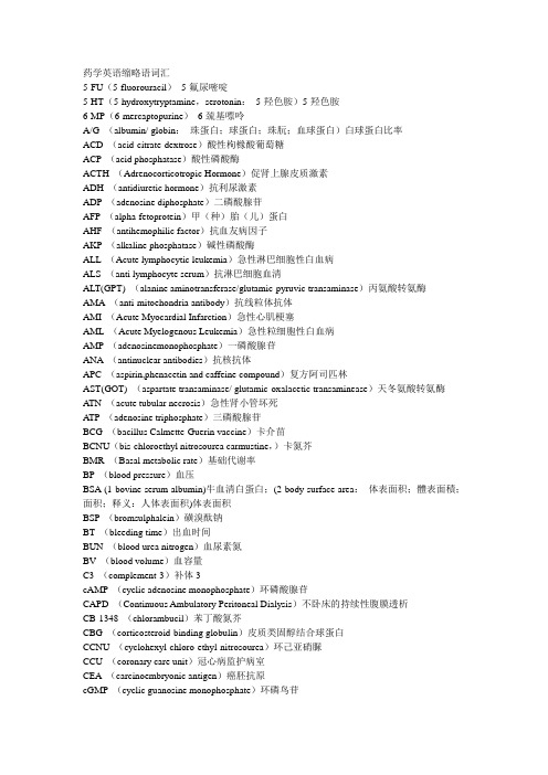 药学英语缩略语词汇