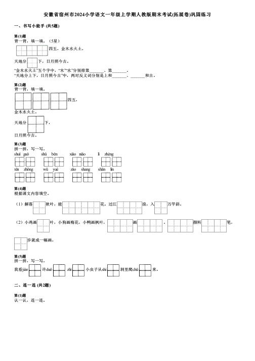 安徽省宿州市2024小学语文一年级上学期人教版期末考试(拓展卷)巩固练习