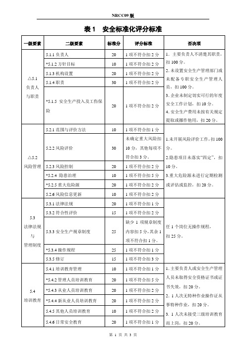 安全标准化评分标准(NRCC09版)