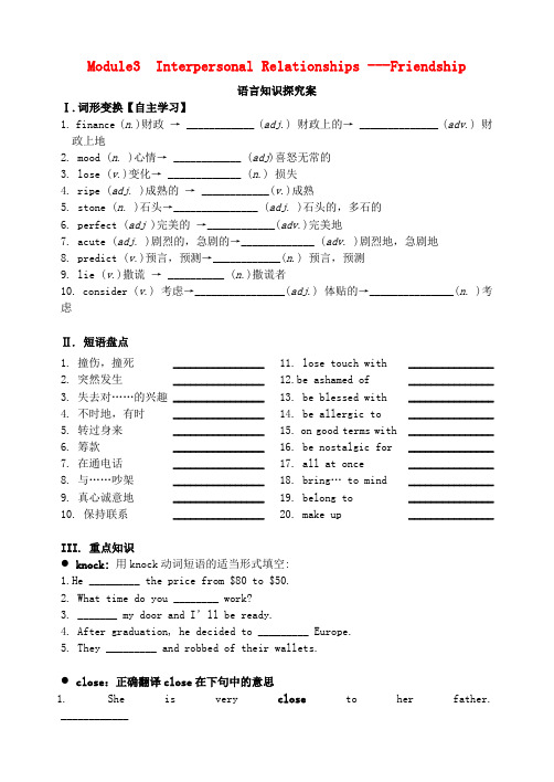 2017届高三英语一轮复习 Module 3 Interpersonal Relationships