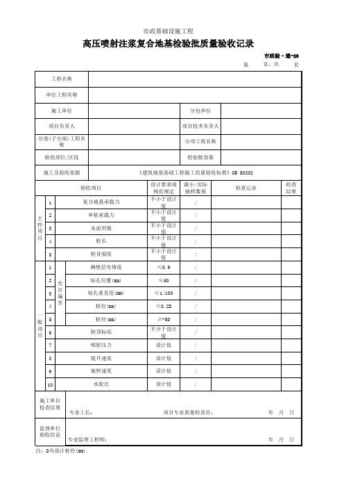 市政验·通-28 高压喷射注浆复合地基检验批质量验收记录