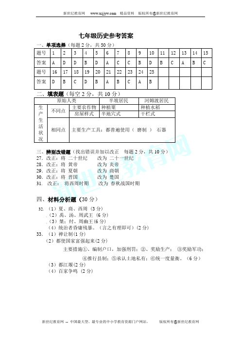 2013-2014学年第一学期七年级历史期中考试卷