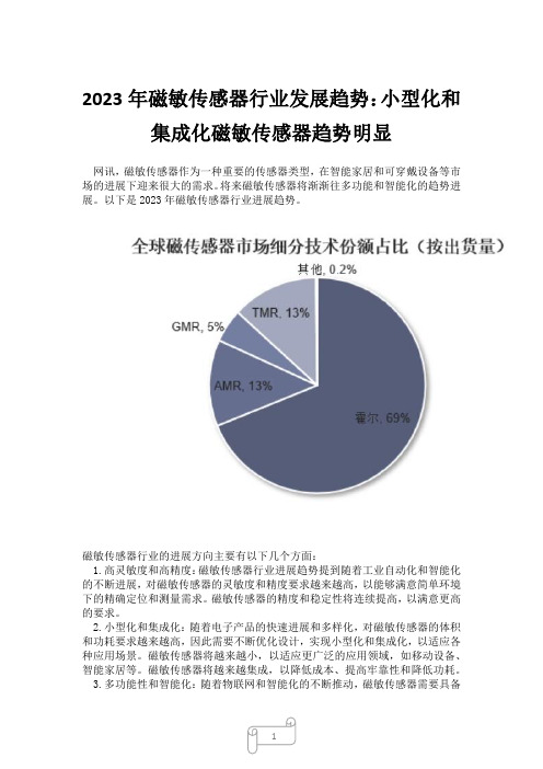 2023年磁敏传感器行业发展趋势：小型化和集成化磁敏传感器趋势明显