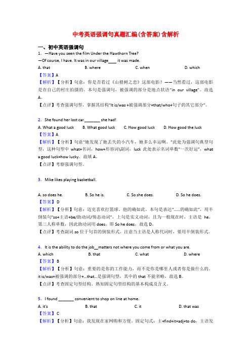 中考英语强调句真题汇编(含答案)含解析