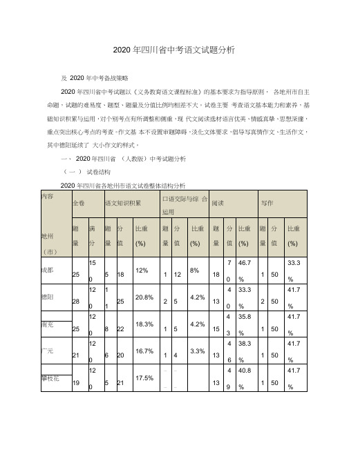 四川省2020年中考语文试题分析(2020)新人教版