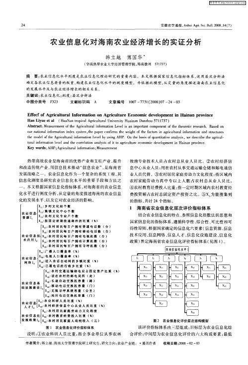 农业信息化对海南农业经济增长的实证分析