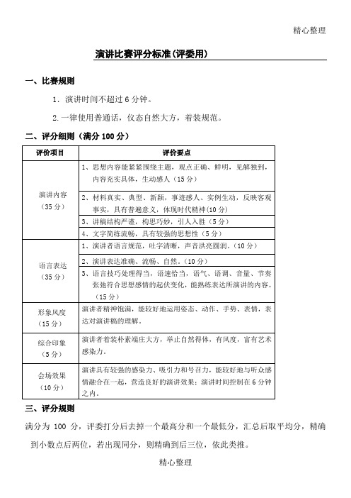 演讲比赛评分的标准(评委用)