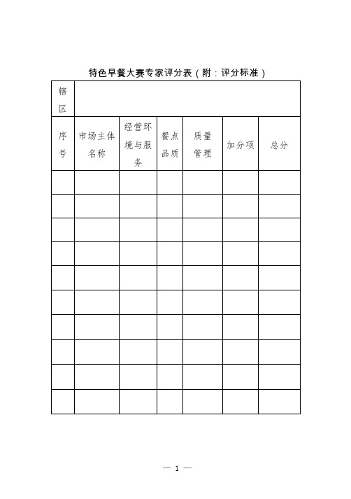 特色早餐大赛评分细则及打分表