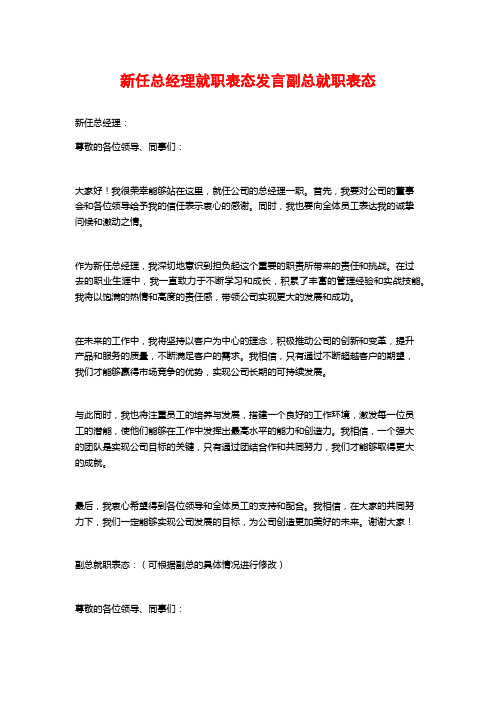 新任总经理就职表态发言副总就职表态