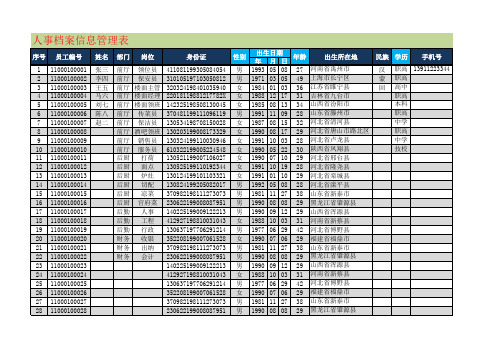 企业人事档案信息管理表