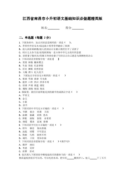 江西省南昌市小升初语文基础知识必做题精英版