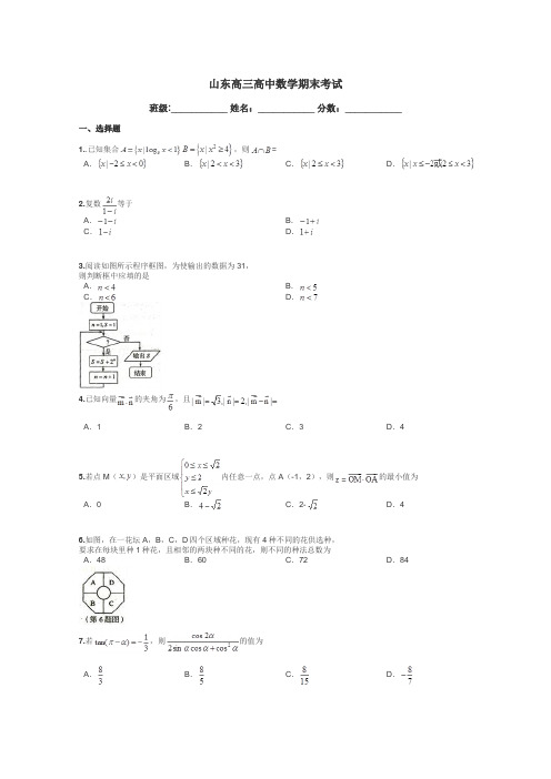 山东高三高中数学期末考试带答案解析
