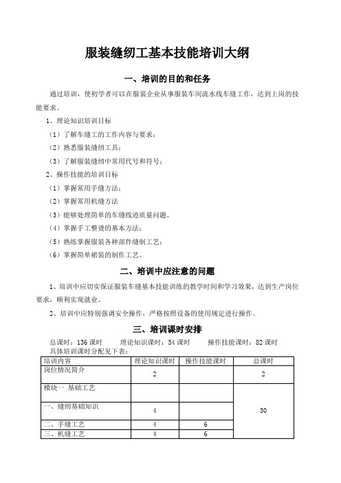 服装缝纫工培训大纲