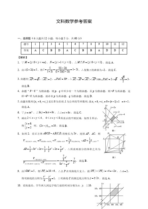 云南师范大学附属中学2020-2021学年高三高考适应性月考卷(八)文数答案