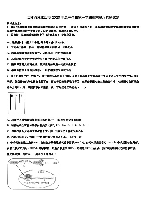 江苏省苏北四市2023年高三生物第一学期期末复习检测试题含解析