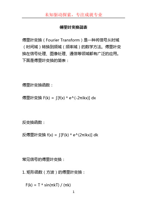 傅里叶变换简表