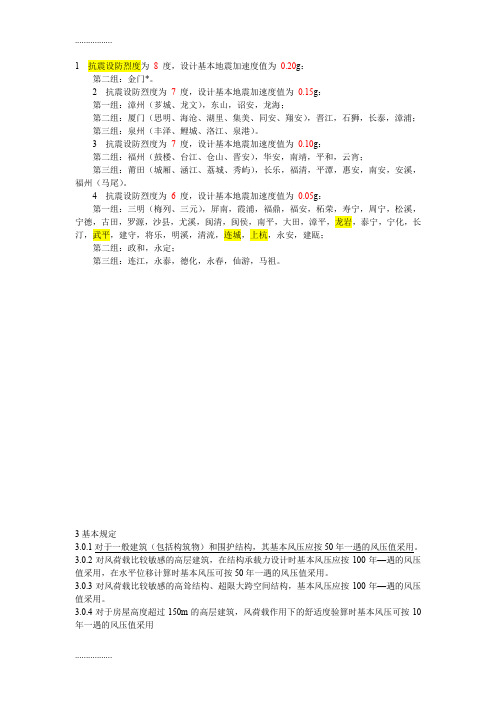 (整理)福建抗震设防烈度和风压资料