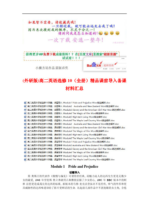 (vip专享)【外研版】高二英语选修10 【整套】 精品课前导入备课材料 打包下载