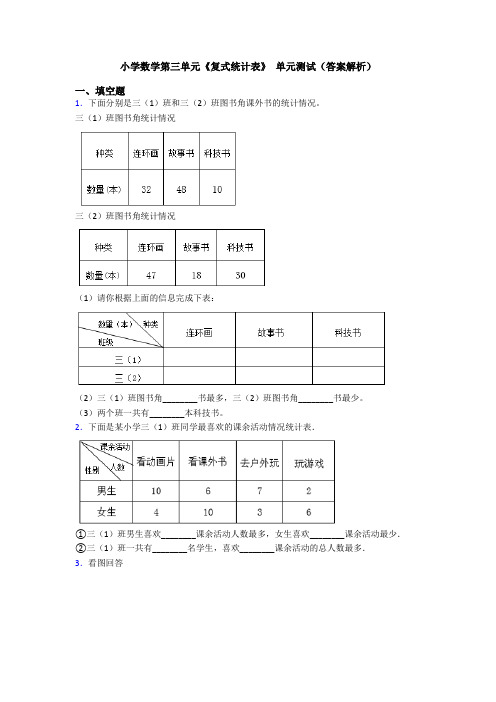 小学数学第三单元《复式统计表》 单元测试(答案解析)