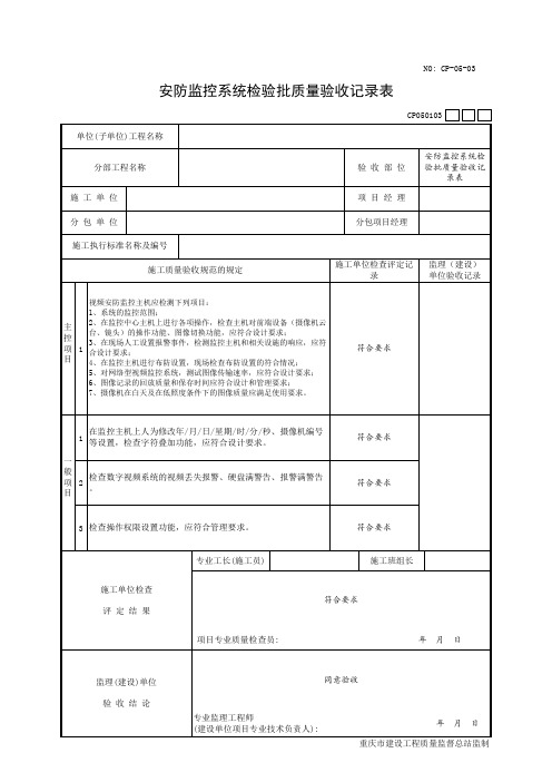 安防监控系统检验批质量验收记录表