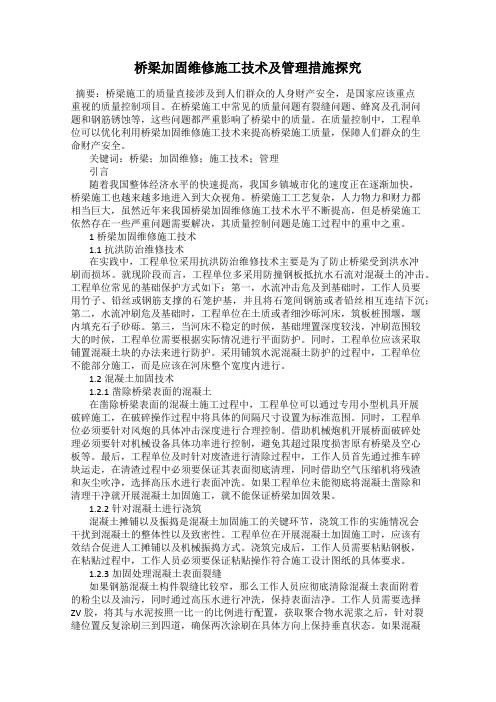 桥梁加固维修施工技术及管理措施探究