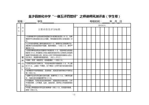 “五评四管好”学生测评表