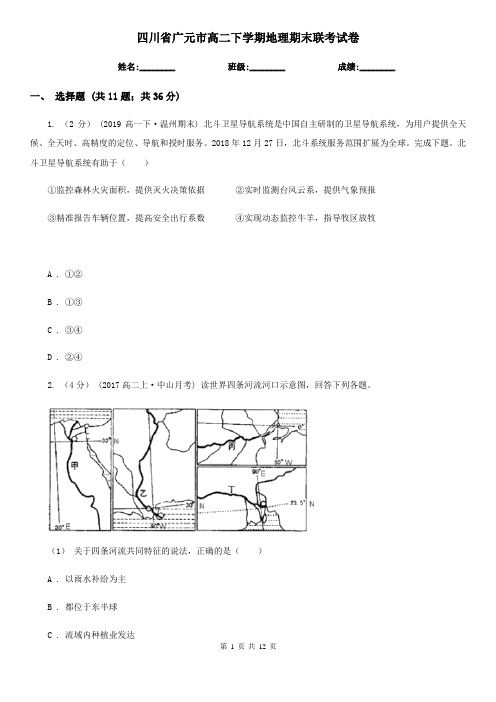 四川省广元市高二下学期地理期末联考试卷