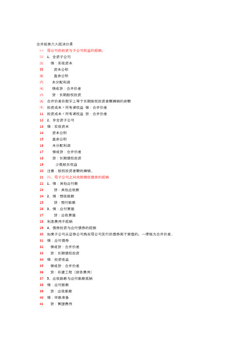 合并报表六大抵消分录