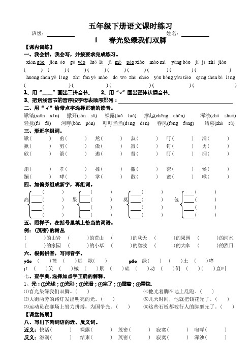 苏教版五年级下册语文课时练习第1课 春光染绿我们双脚