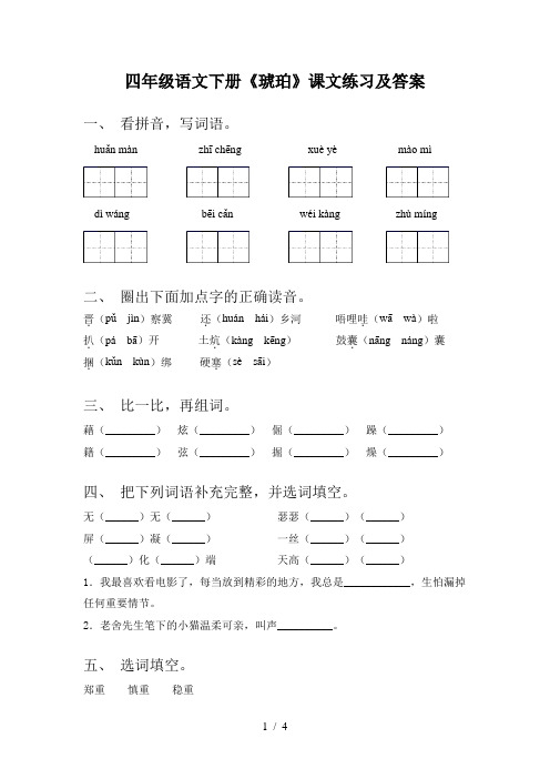 四年级语文下册《琥珀》课文练习及答案