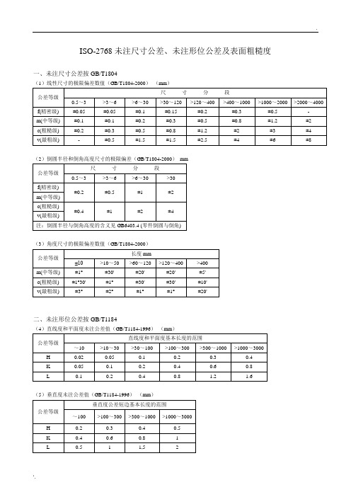 ISO-2768未注尺寸公差、未注形位公差及表面粗糙度