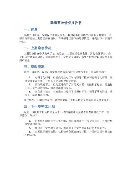 隐患整改情况报告书