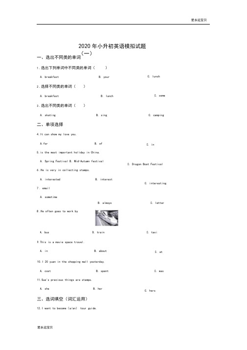 2020年小升初英语模拟必刷题10套合集(北京版含答案)