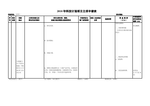 2010年科技计划项目立项申请表