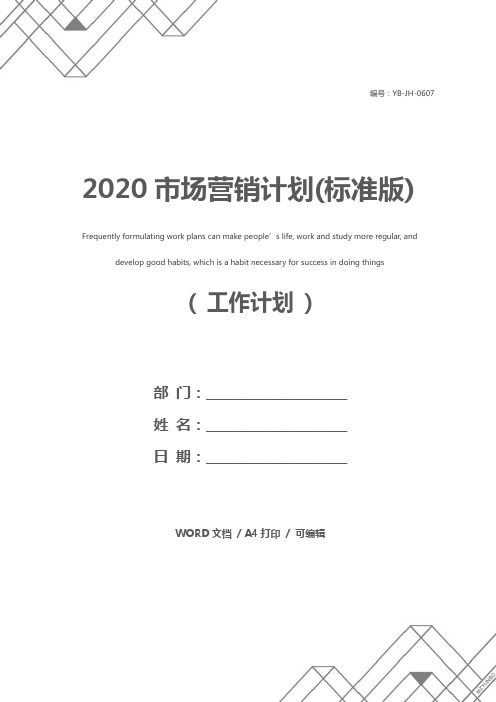 2020市场营销计划(标准版)