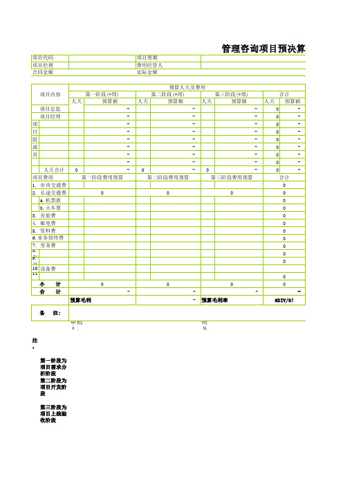 管理咨询项目预决算表 模板