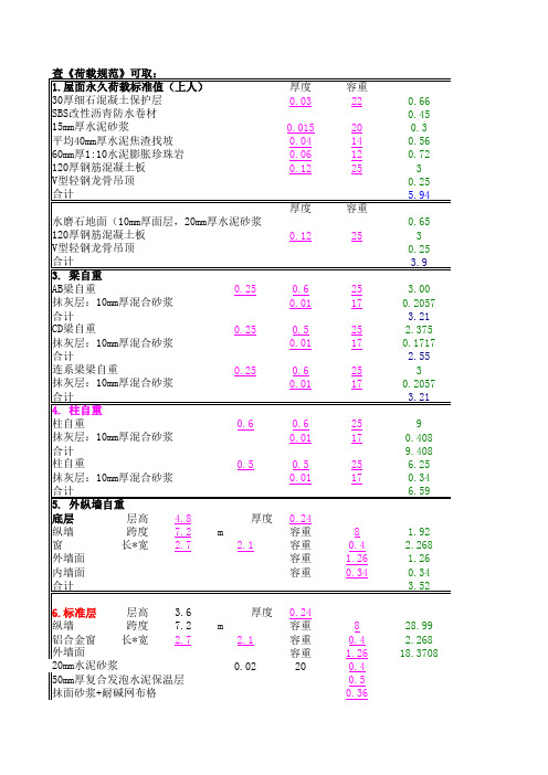 重力荷载代表值计算表