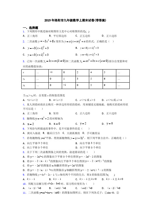 2019年洛阳市九年级数学上期末试卷(带答案)