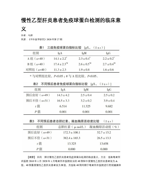 慢性乙型肝炎患者免疫球蛋白检测的临床意义