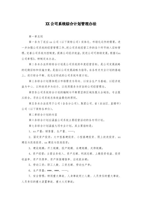 XX公司系统综合计划管理办法