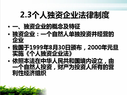 个人独资企业法律制度概述模版(PPT17张)