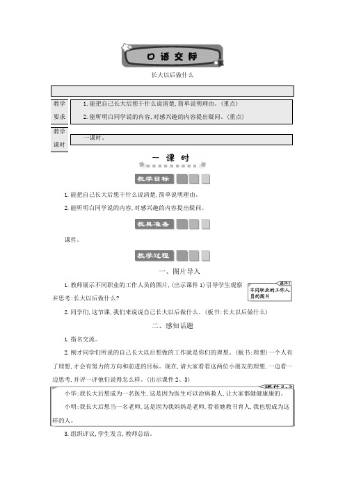 《口语交际:长大以后做什么》教案二年级语文下册