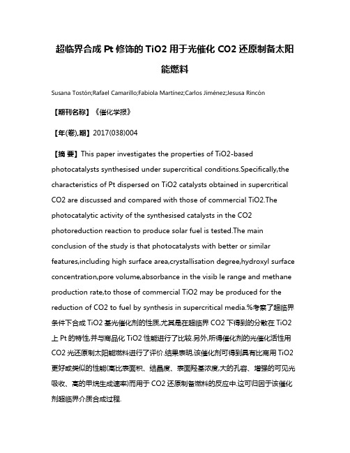 超临界合成Pt修饰的TiO2用于光催化CO2还原制备太阳能燃料