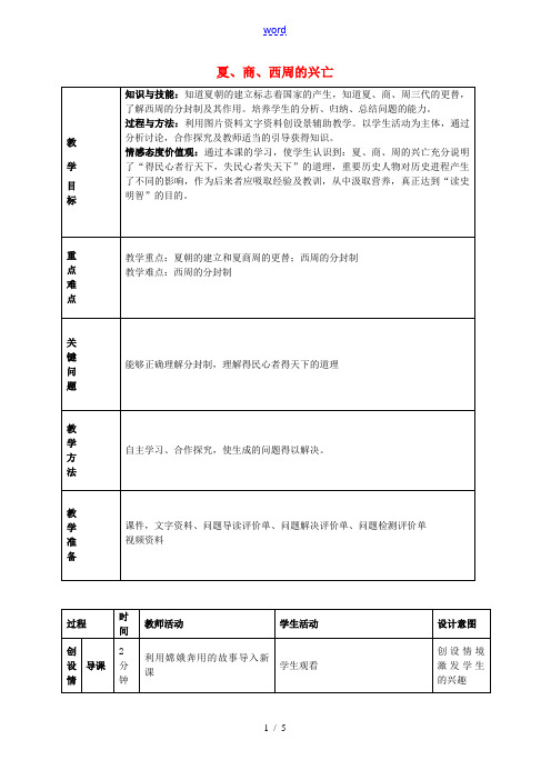 七年级历史上册 第4课 夏、商、西周的兴亡教学设计 新人教版-新人教版初中七年级上册历史教案