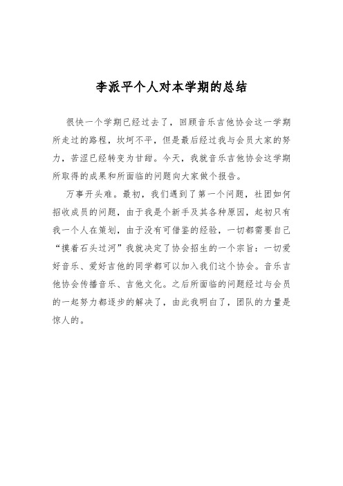 2012年音乐吉他协会会长工作总结(派平)