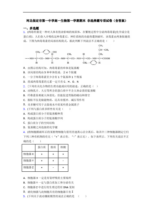 河北保定市第一中学高一生物第一学期期末 非选择题专项试卷(含答案)